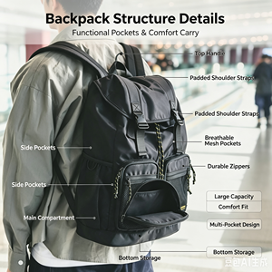 Sac à dos unisexe ultraléger et fin, à fermeture éclair, avec cadre externe, imperméable, en polyester léger, petit et pliable - Product Image 1