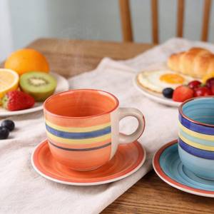 أكواب سيراميك ملونة من الحجر الصيني بأسلوب أمريكي مع صحون للقهوة - عرض ساخن - Product Image 2