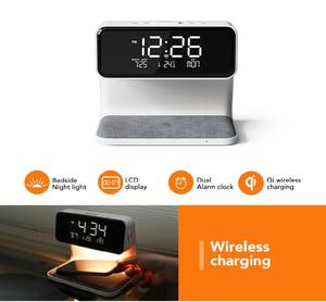 Charge sans fil avec réveil numérique LED 3 réglages de vitesse Veilleuse 10W <span class=keywords><strong>Lampe</strong></span> de chevet tactile Luminosité réglable Chambre à coucher - Product Image 5