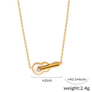 Collier pendentif en acier inoxydable <span class=keywords><strong>violon</strong></span> tendance, design zircon, plaqué 18kpvd, bijoux imperméables, collier en acier titane - Product Image 6