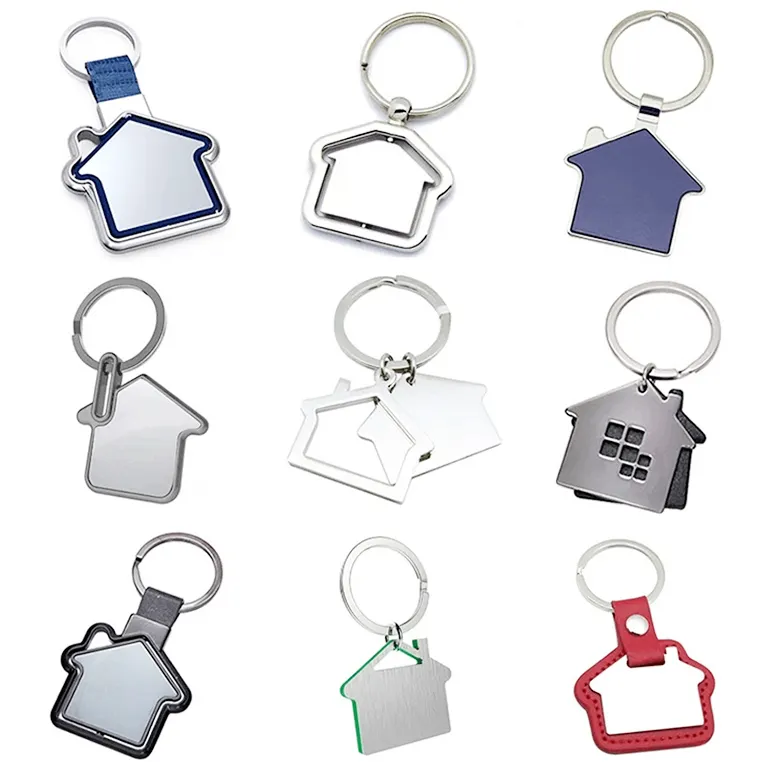 Atacado Keyrings Keychain Em Branco Gravura Plain Custom House Ferro Pintado Liga Chaveiro Metal Keychain Para Brindes Promocionais