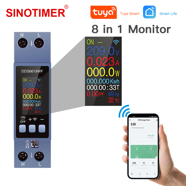DDS6619-303WF Tuya WiFi Power Meter Smart Switch DIN Rail Energy Meter 40A 85-290V AC 12KW OVP/UVP/Temp Protection KWH Monitor