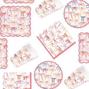 Platos, Vasos y Servilletas Desechables de Papel con Diseño de Nudo Rosa y Forma de Ola DAMAI, con Juego de Cubiertos para Fiestas de Niñas - Product Image 4