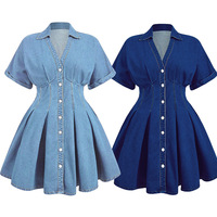 Robe en jean grande taille de haute qualité à manches courtes pour femme