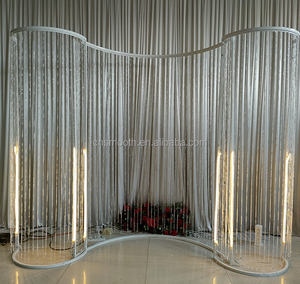 Arche de toile de fond en fer blanc lisse avec éclairage LED pour événements, décoration de fond de mariage en forme de <span class=keywords><strong>S</strong></span>, décoration florale artificielle - Product Image 6