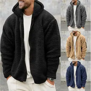 Atacado dos homens ao ar livre jaqueta de lã quente dos homens inverno frio prova casaco cor sólida casaco com capuz