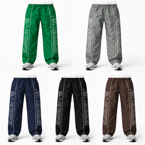 Pantalon coupe-vent pour homme, longueur intégrale, taille élastique, séchage rapide, polyester, imprimé lettres, poches latérales, vêtements de printemps - Product Image 2