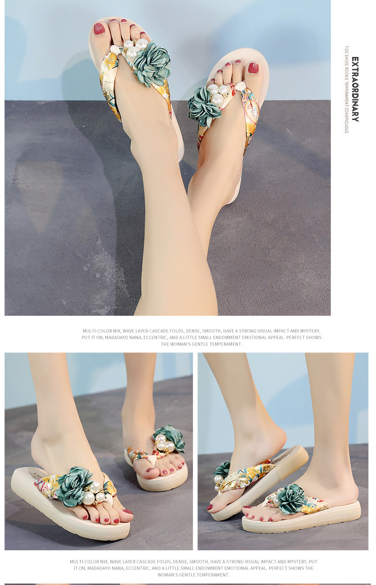Summer Beach Casual Slipper Flip-flops Outdoor Women Wedges Floral Slippers Platform Sandals