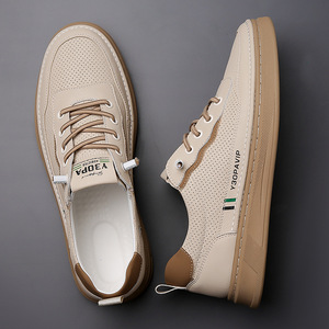 Y30PAVIP Zapatillas de deporte de cuero transpirables para hombre, suela de goma de tacón bajo, entresuela de EVA, zapatos para caminar de ocio - Product Image 3