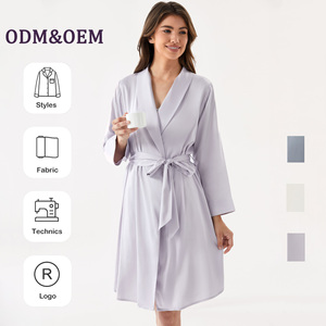Robes personnalisées avec logo, mi-longues, à nouer à <span class=keywords><strong>la</strong></span> taille, élégantes, vêtements de détente, vêtements de nuit de luxe, robe en satin de soie - Product Image 1