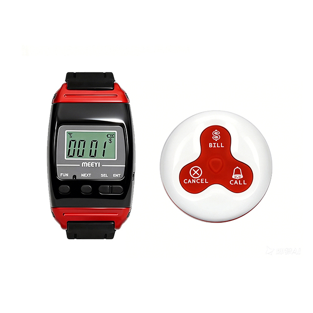 Restaurant Hotel Cafe Waiter Calling System Wireless Wrist Watch Pager with Call Button