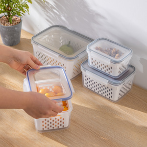Rectangular Transparent Plastic Food <b>Storage</b> <b>Box</b> With <b>Lid</b> Airtight Refrigerator Use Drainage Preservation - Product Image 3
