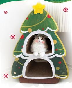 Moderner Weihnachts-Katzenbaum mit Kreativem Design - Langlebiges Kletter- & Kratzbrett & Bettbereich Umweltfreundliche Kartonverpackung - Product Image 3