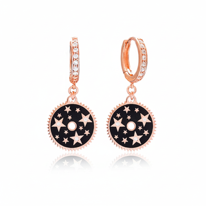 Pendientes colgantes de esmalte negro CZ de forma redonda, venta al por mayor, joyería fina hecha a mano de Plata de Ley 925 turca para mujer - Product Image 2