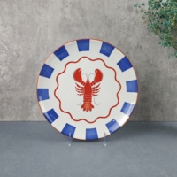 Service de table en porcelaine bleu et rouge 18 pièces avec motif imprimé – Magnifique design pour les fêtes