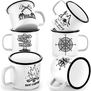 Cá nhân thăng hoa enamelware men cốc cà phê thiết lập tùy chỉnh giá rẻ lớn nhỏ màu trắng đỏ thép sắt Men Cắm Trại cup - Product Image 1