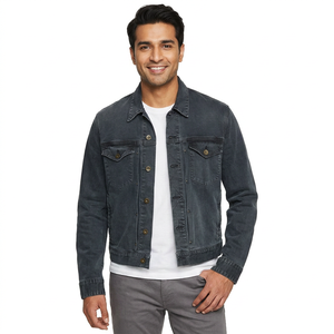 Black Color Denim <b>Jacket</b> OEMODM Printed Acid Wash Single-Breasted <b>Long</b> Sleeve <b>Men's</b> Denim <b>Jacket</b> <b>for</b> Autumn Season - Product Image 1