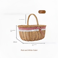 Picknickmand van roze rotan met deksel, enkelvoudige handgreep, voor fruit & groenten, buiten, grote, middelgrote en kleine maten