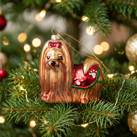 Ornamen Kaca Tiup Bentuk Anjing Pug Cokelat untuk Pohon Natal, Dekorasi Rumah, Hadiah Ramah Lingkungan