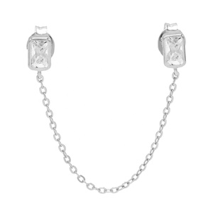 LOZRUNVE Hawaiian Jewelry Wholesale Sterling Silver Bezel 2 Double Piercing <strong>Chain</strong> <strong>Stud</strong> <strong>Earring</strong> 925 - Product Image 6
