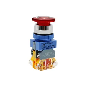 Mushroom head 220V push to lock rotate to unlock emergency stop l;ay37 series 30mm push button switch with led