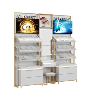 Custom Logo Pop Cosmetics Store Stainless Steel Display Show Case Beauty Salons Cosmetic Display Furniture for Super Market