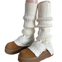 Chaussettes molletonnées grises printemps automne hiver, leggings chauds blanc laiteux JK, genouillères noires en tricot fendues pour femme, usage quotidien en acrylique