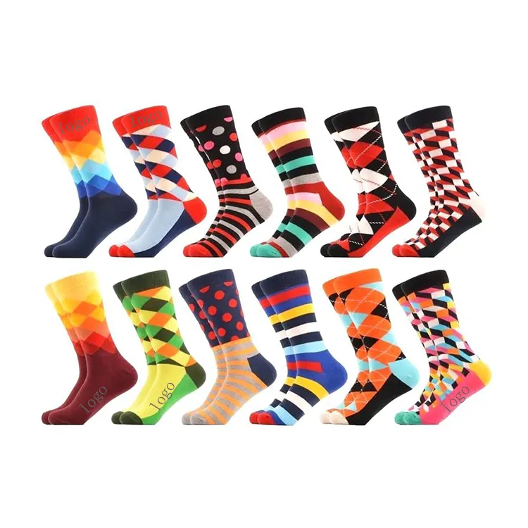 Fashion Custom Happiness Funny Socks Mens Dress Socks Bamboo Fancyed Cool Business Bright Colored Business Colorful Cotton
