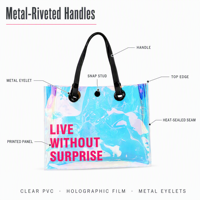 Sac de plage transparent imperméable en PVC scintillant, sac fourre-tout tendance à ouverture facile pour les vacances et les stations balnéaires, vente en gros