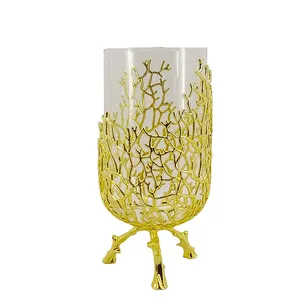 Fabrik benutzer definierte Logo Gold Luxus kreative Metall glas dekorative Vase Einrichtungs gegenstände