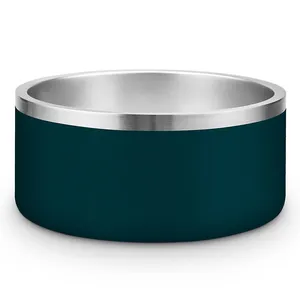GW001 Powder Coated Stainless Steel Double Wall Metal Bowl Non-Slip Pet Dog Food Feeding Bowl With Rubber Bottom Pet Dog Bowl