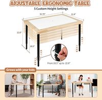 Table sensorielle en bois réglable en hauteur avec couvercle et pieds en acier, table de jeu d'art pour enfants sans compartiments de rangement