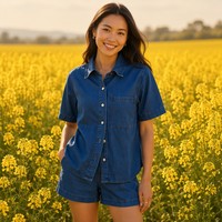 Chemise et short en denim uni vintage ZHUOYIN, tenue décontractée d'été pour femmes, GRS OCS