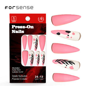 24 Uds Stiletto Long Press on Nails con diseño al por mayor Summer Blush Pink Flower Nails Tips Vintage Garden Matte Salon Nails - Product Image 1