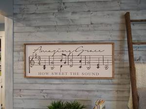Amazing Grace Sign Music <span class=keywords><strong>Notes</strong></span> Grand panneau en bois Christian Sonwall Home <span class=keywords><strong>Deco</strong></span> Panneau en bois - Product Image 4