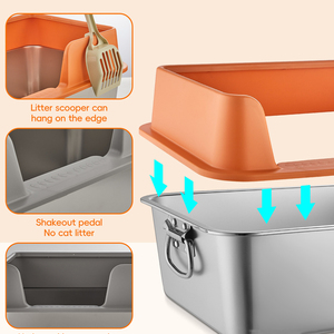 Edelstahl-Katzentoilette mit hohem Rand, Geruchs- und Fleckenabweisend, Rostfrei, Antihaftbeschichtete Glatte Oberfläche für Katzen und Kaninchen - Product Image 5