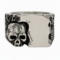 Bague vintage pour homme, style motard, punk et gothique, en acier inoxydable plaqué argent antique, avec crâne, bijou de déclaration
