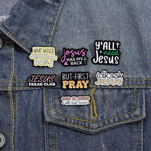 เข็มกลัดโลหะรูปเรขาคณิตภาษาอังกฤษอุปกรณ์เสริมเสื้อผ้าพิมพ์ลายซิลค์สกรีนรวมถึงเข็มกลัดติดปกผ้าพันคอหัวเข็มขัด - Product Image 3