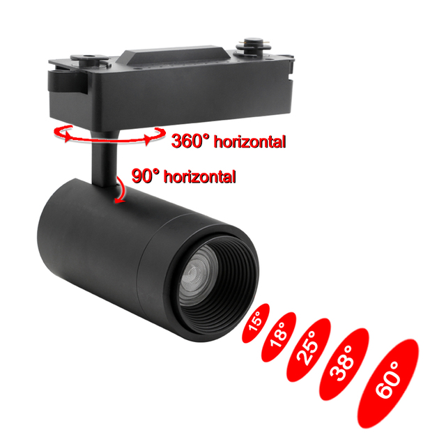 Commercial COB LED Track Light with Lifud Driver 15-60 Degree Adjustable Zoom Modern Design Style
