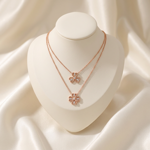 High Quality Wholesale Shiny Exquisite Flower Clover <b>Necklace</b> Jewelry 18K Solid Rose Gold Real Natural Diamond Pendant <b>Necklace</b> - Product Image 4