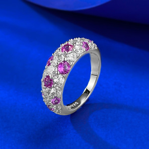 New S925 Bạc Bột Kim Cương Nửa Vòng Tròn Nhẫn Đầy Đủ Interset Kim Cương Nhẫn Nữ Màu Hồng Chỉ Starry Đồ Trang Sức Cưới - Product Image 3