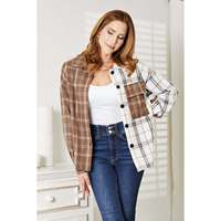 Kemeja Jaket Kancing Kontras Motif Kotak-Kotak Double Take 85% Poliester 10% Katun 5% Spandex Dapat Dicuci Mesin Cuci Dingin Keringkan dengan Mesin Pengeringan Rendah