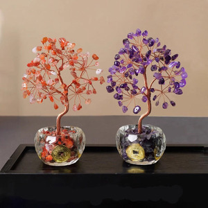 Decorazione dell'albero della ricchezza di cristallo-ornamento fortunato del Feng Shui con monete e gemme per la casa e l'ufficio (Base della ciotola di diamanti) - Product Image 4