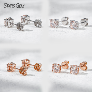 Boucles d'oreilles solitaires en or blanc 10K et or rose avec diamant rose pâle Stars Gem pour femme, bijoux - Product Image 1