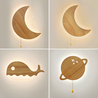 Lampe murale LED moderne en bois en forme de lune, lumière réglable 3000K-6000K pour la décoration intérieure de chambre d'enfant et de chevet