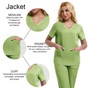 Women Scrub Set Split Knitted Moisture Wicking Hospital Uniforms For Nursing Assistant Surgical Workwear Short Sleeve - Product Image 2