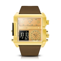 Montres de luxe de haute qualité à grand cadran, trois fuseaux horaires, montres-bracelets pour hommes, chronomètre en cuir, analogique-numérique, montres-bracelets de sport pour hommes