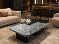 Table de salon sculpturale avec surface à motifs artistiques et design flottant à double couche, mobilier moderne pour la maison, fournisseur OEM