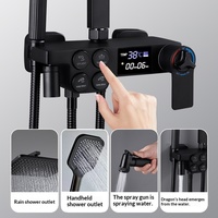 Ensemble de douche thermostatique en laiton noir à température constante avec affichage numérique intelligent pour salle de bain murale carrée