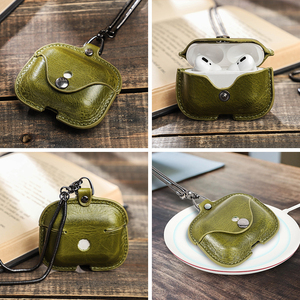 Nouvel étui de protection en cuir véritable vert pour Airpods Pro, écouteurs Bluetooth anti-perte avec cordon - Product Image 6